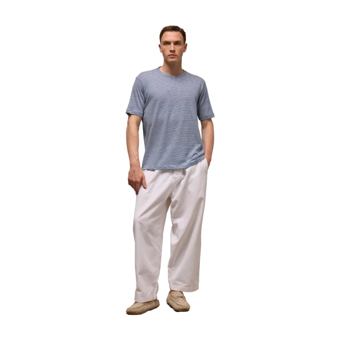 New Wool & Co T-Shirt Giro Rigata ino Cotone - Avio