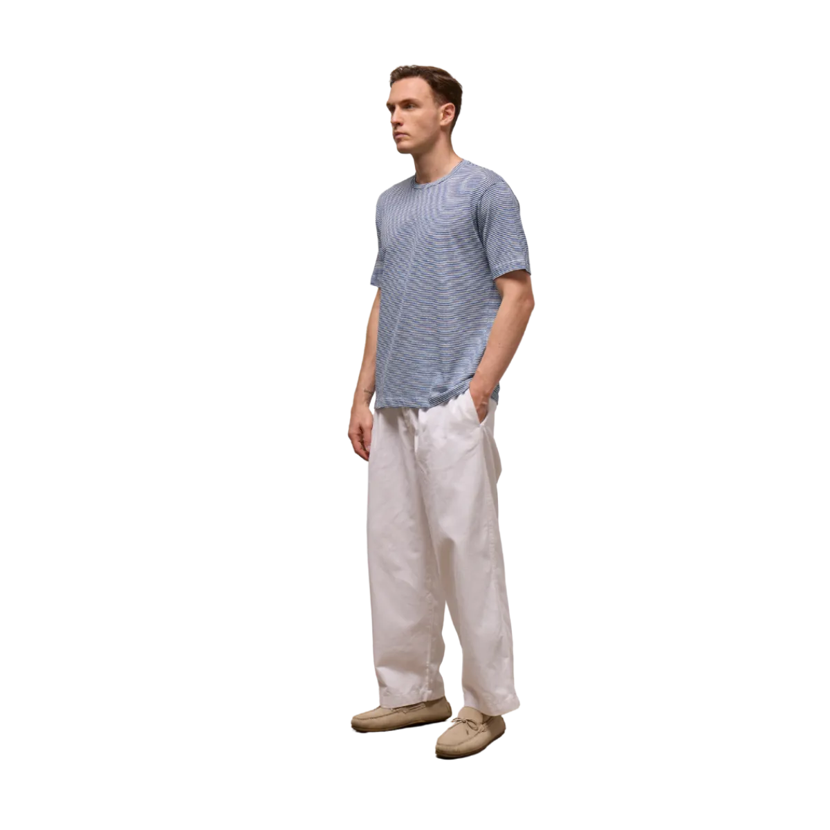 New Wool & Co T-Shirt Giro Rigata ino Cotone - Avio