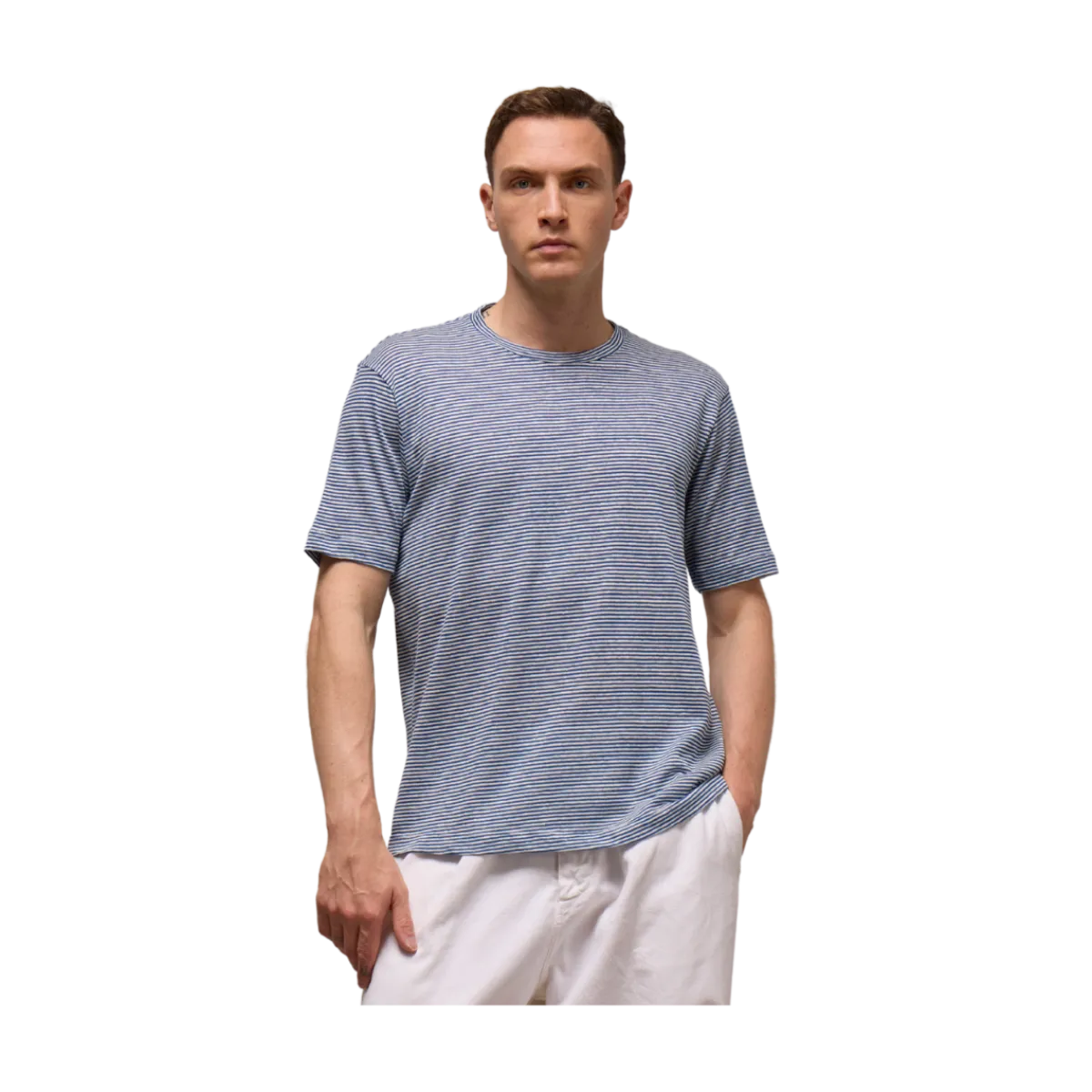 New Wool & Co T-Shirt Giro Rigata ino Cotone - Avio