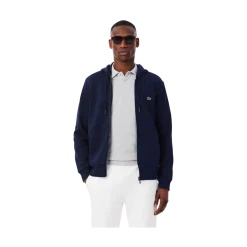 Best Lacoste Zip-Through Hooded Sweatshirt - Navy Bue