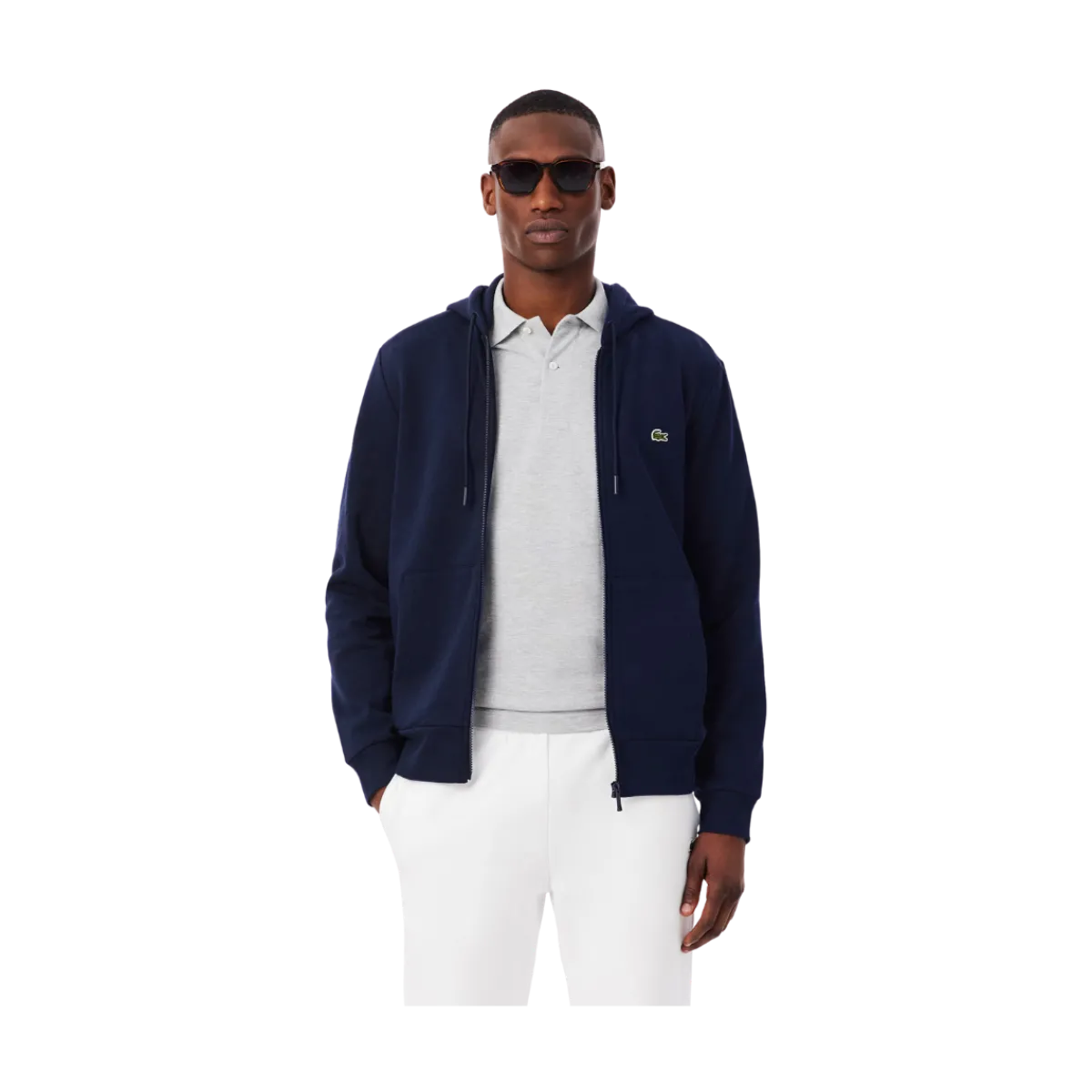 Best Lacoste Zip-Through Hooded Sweatshirt - Navy Bue